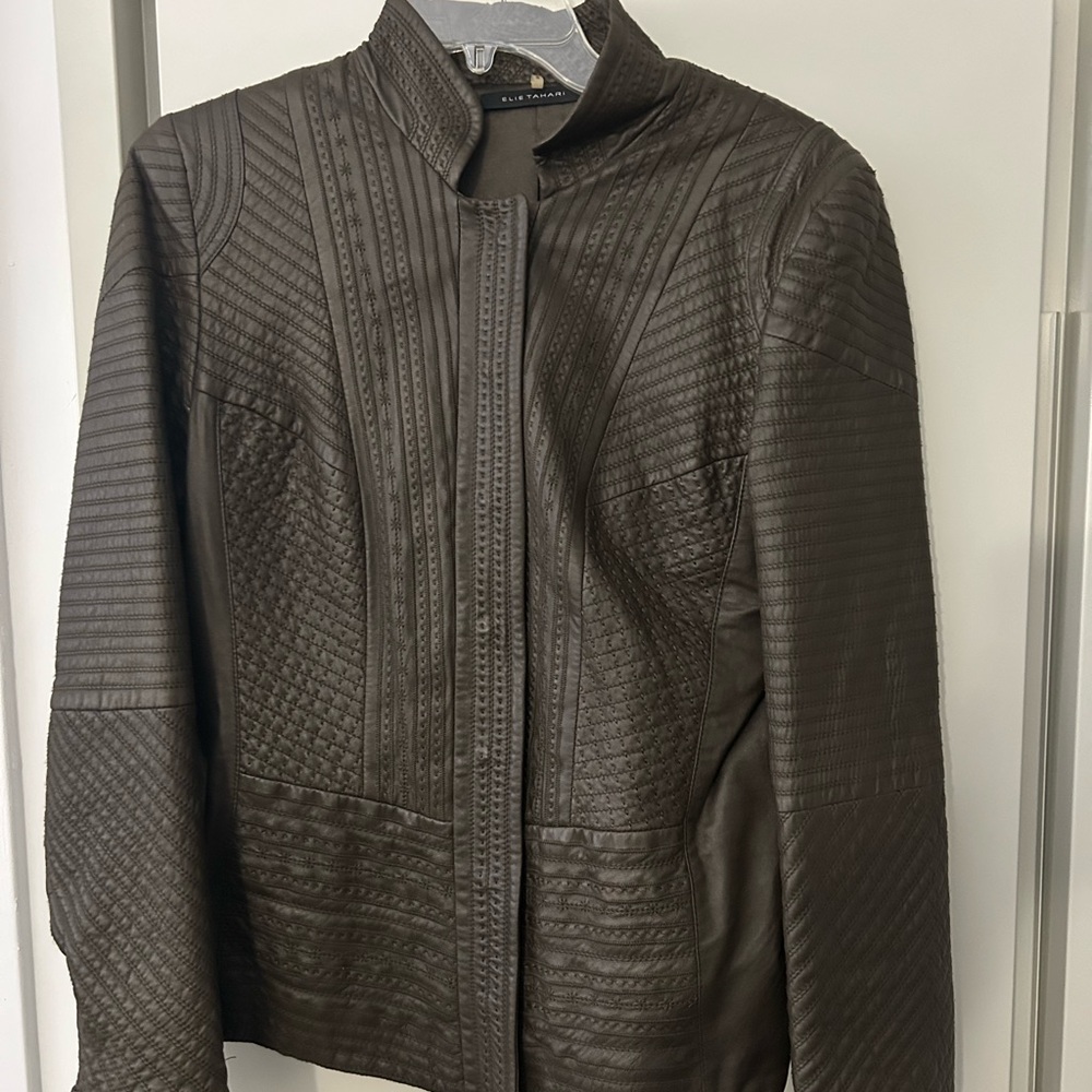 Elie Tahari Dark Brown Leather Jacket